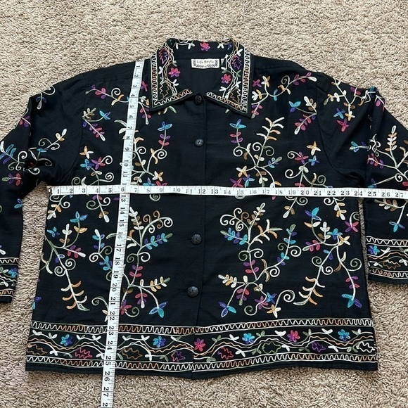 Life Style Petite Silky Blended Embroidered Jacket-Button - Picture 9 of 9